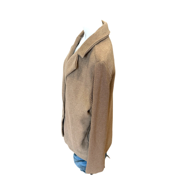 Splendid Camel Double Breasted Sweater Jacket LARGE Felted Boxy Coat Wool $178 - Picture 8 of 12